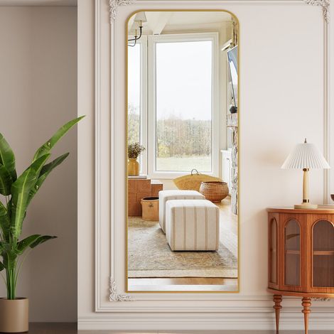 Koonmi Miroir Dôme À Angle Droit Pleine Longueur - 180 X 76 cm - Avec Support Pour Une Utilisation Au Sol Ou Suspendue - Or (1/5)