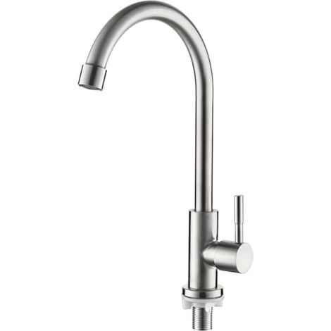 Robinet Cuisine Eau Froide Uniquement, Robinet Évier de Cuisine à Levier Unique 360° Pivotant, Acier Inoxydable Économe en Eau, Design Simple et Moderne, et il est livré avec un tuyau de 80 cm de long (1/5)