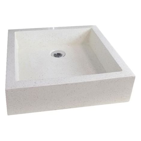 ONDEE ZEN - Vasque carrée à poser TIMBRE - Crème - 40cm - Terrazzo - Sans trop plein