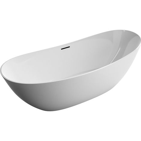 BERNSTEIN - Bañera acrílica de diseño moderno en isla para cuarto de baño, con aislamiento térmico - Blanco alto brillo - 170x72x60cm - DALIA Blanco brillante (1/4)