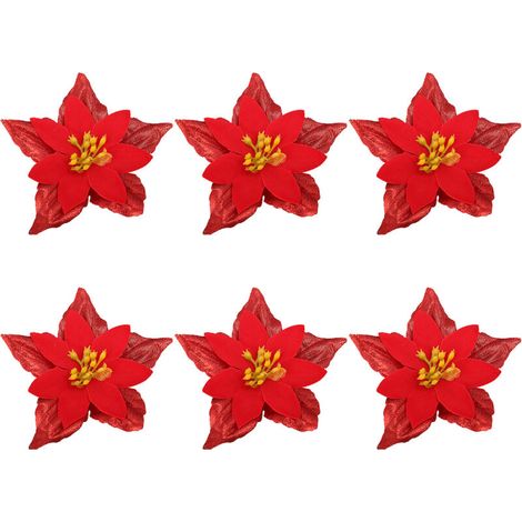 Jeffergarden Nouvelle petite fleur de Noël double couche multicolore, ornement de Noël, accessoire de décoration pour sapin de Noël - rouge (1/5)
