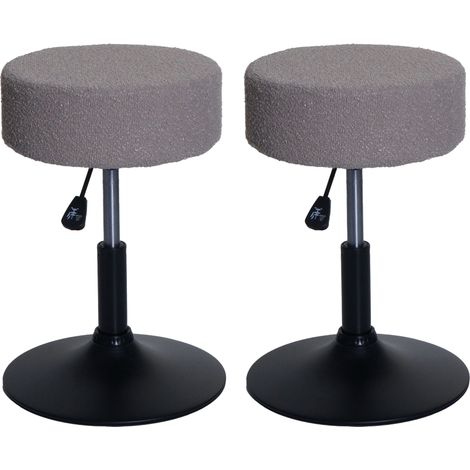 [JAMAIS UTILISÉ] Lot de 2 tabourets HHG-888, tabouret de maquillage, réglable en hauteur pivotant Ø 37cm Tissu Bouclé 450g/m² MVG, taupe