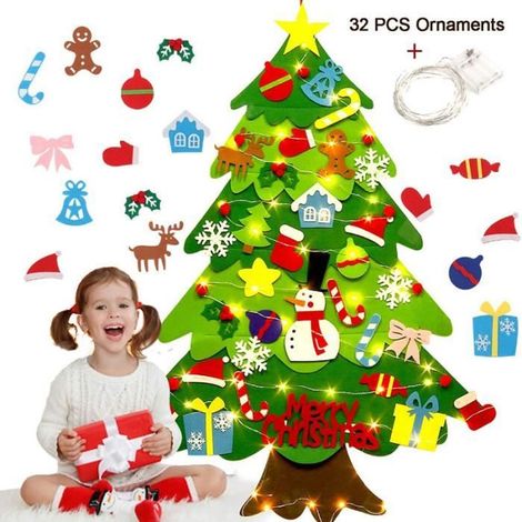 Sapin de Noël Feutrine, Sapin de Noël Réutilisables avec LED lumières, Cadeaux de Noël pour Enfants (1/4)