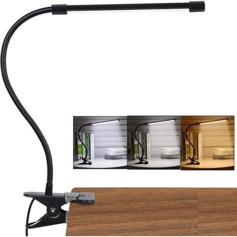 LED-Klemmleuchte, 7 W, verstellbar und flexibel, sanftes Licht zur Reduzierung der Augenbelastung, 3 Modi und 10 Helligkeitsstufen, USB-Anschluss, schwarz