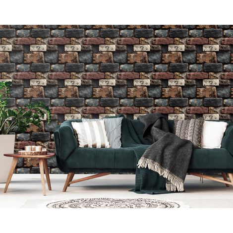 Wallarena Vliestapete Ziegel Struktur, für Wohnzimmer und Schlafzimmer, 10 m x 50 cm – Komplettset inkl. Kleister & Anleitung (1/5)