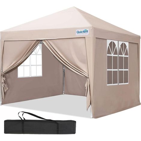 Faltpavillon 2x2m wasserdicht mit Seitenwänden, UV-Schutz 50+, Stahlrahmen, beige (1/5)
