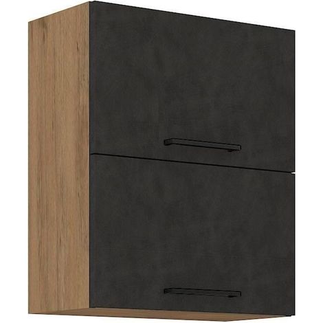 Hochschrank ROCK - Melaminholz Dekor Eichenlancelot und Grau Matera - 1 Tür - B60 x H72 cm (1/4)