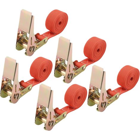 5 Pièces Sangle A Cliquet, Sangles à cliquer 25 mm x 2 m, Charge Maximale 900 kg, Sangles d'arrimage Convient aux Remorques,Camions, Voitures, Motos, Vélos, Sangle arrimage Selon DIN en 12195-2–Orange (1/5)