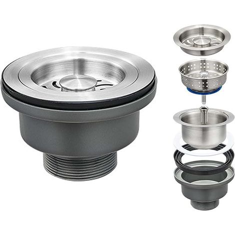 3.5" Kitchen Sink Drain Kit Sink Drain Basket 304 Stainless Steel Drain Basket Replacement Plug for Standard Sink (1/5)