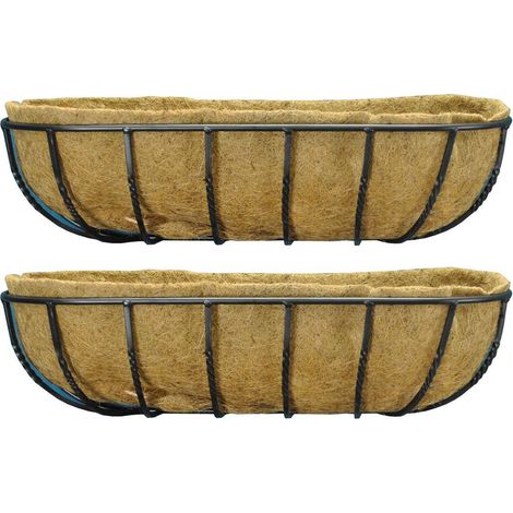 Set of 2 Manor Garden Black Metal Wall Basket Manger Trough Planters (75cm) (1/5)