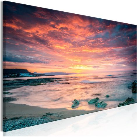 Tableau Imprimé "Beach in Crete Narrow Red" 50 x 150 cm (1/2)