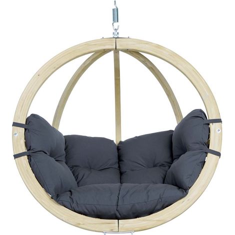 Fauteuil suspendu Globo CHAIR Amazonas anthracite – Bois d'épicéa – Ferrures métal galvanisé – Coussin 100% coton résistant intempéries – Ubiquiti