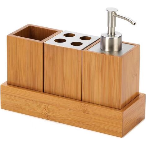 Set accessoires salle de bain en bambou 25.5x10x12cm (1/5)