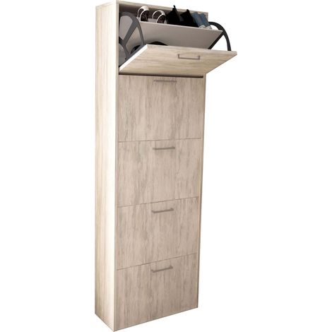 Scarpiera slim da interno a 5 ante con doppio scomparto in legno Camilla - AntiqueWhite (1/5)