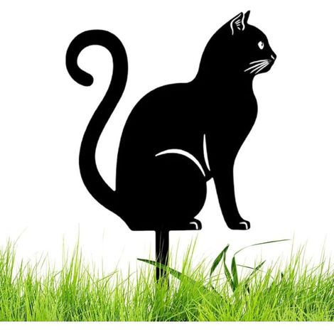 Statues De Jardin De Statue De Chat en Métal Mignon 26/30cm Fer Piquet De Cour pour Chat Noir Ornements De Jardin en Métal Statues d'animaux Creuses Ornements Extérieurs pour Pelouse-C (1/5)