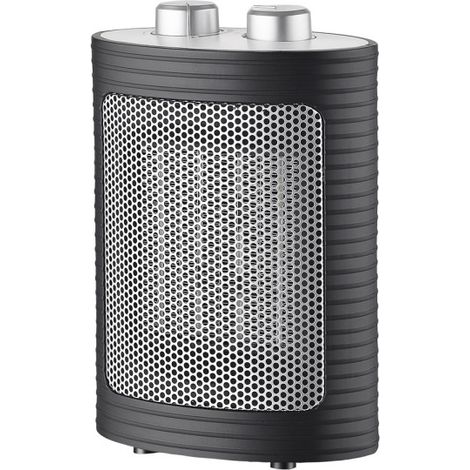 Keramik-Heizlüfter 1500 W, Schwarz/Silber, 3 Funktionen, 2 Leistungen, Thermost. Reg. Kippschutz, 22 x 15 x 9 cm