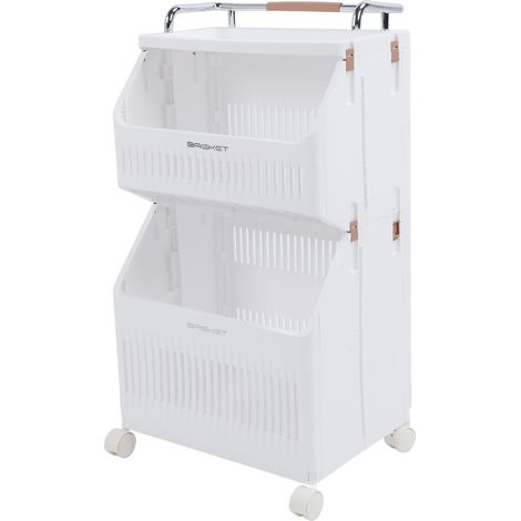 Chariot de rangement roulant multifonctionnel, panier à linge pliable à 4 roues pour salle de bain, buanderie, salon, cuisine, 2 niveaux (1/5)