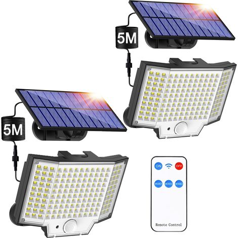 Lampada solare da esterno, giardino, 2 unità, sensore IP65, 270°, 3 modalità, luce solare, lampade solari da esterno, proiettore di illuminazione, faretto per esterni, portico, garage [classe energeti (1/5)
