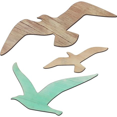Lot De 3 Décorations Murales Mouette Bois Thème Côtier Méditerranéen Sculpture Murale Naturelle Pour Salon Chambre Et Salle À Manger