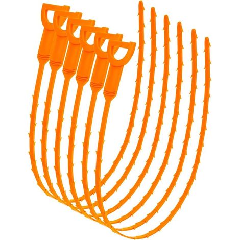 Outil de débouchage de canalisations serpent 25 pouces, 6 pièces, outil de nettoyage de canalisations pour cheveux, outil de drainage de douche à attrape-cheveux, outil de nettoyage de cheveux pour do (1/4)