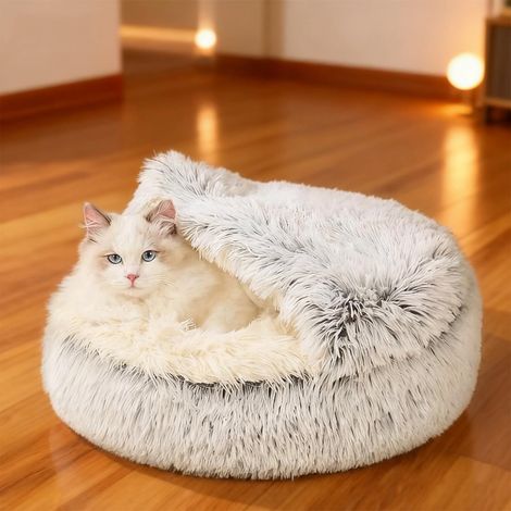 1 Lit Apaisant pour Chien et Chat, Coussin en Peluche Forme Coquillage, Fond Antidérapant, Lavable, Petit et Moyen (1/5)