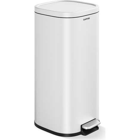 Poubelle de cuisine 30L en acier inoxydable 410 – Couvercle à fermeture silencieuse – Pédale robuste – Design mince avec seau intérieur – Idéale pour déchets et recyclage – Couleur : Blanc (1/5)