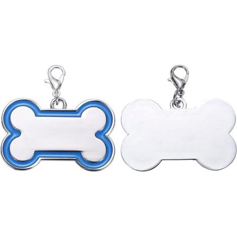 Placas de identificación metálicas con forma de hueso para mascotas, grabadas, 45 x 30 mm - Personalizables - Azul (1/5)