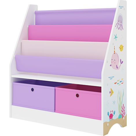 Estantería de diseño atemporal para salón dormitorio mueble de almacenaje infantil con 3 compartimentos y 2 cajas 74 x 71 x 23 cm estampado océano 030011172