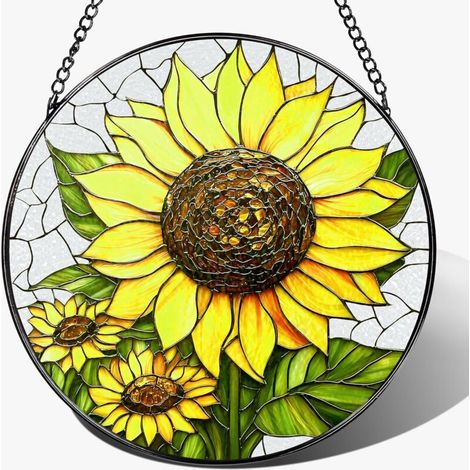 Ornement vitrail attrape-soleil suspendu, décoration murale lumineuse, cadeau idéal Noël crémaillère, diamètre : 16 cm (1/4)