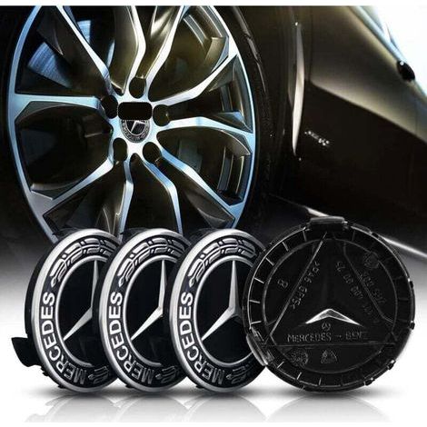 4-teiliger Radkappensatz für Mercedes-Benz 75 mm Aluminium + ABS Radkappen ABS Radnabenabdeckungen Autozubehör