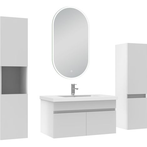 Ocean meubles simple vasque 80cm colonnex2 + vasque + miroir LED Blanc