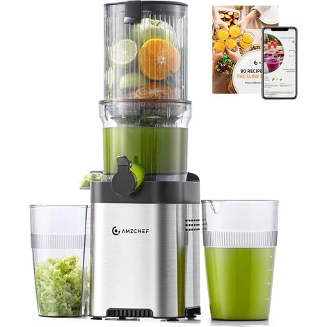 Extracteur de Jus Juicer 120mm Grande Bouche, Presse Agrume Électrique Anti-Blocage 60Tr/Min, Jus Fruits et Légumes Haut Rendement, Inox, Facile à Nettoyer (1/5)