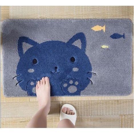 Tapis de sol absorbant de bande dessinée porte salle de bain tapis antidérapant (Chat bleu 58x88cm (1/5)