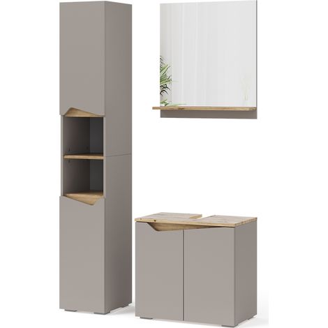 Set di mobili da bagno Marelle, Grigio, 3 parti, con colonna, Vicco