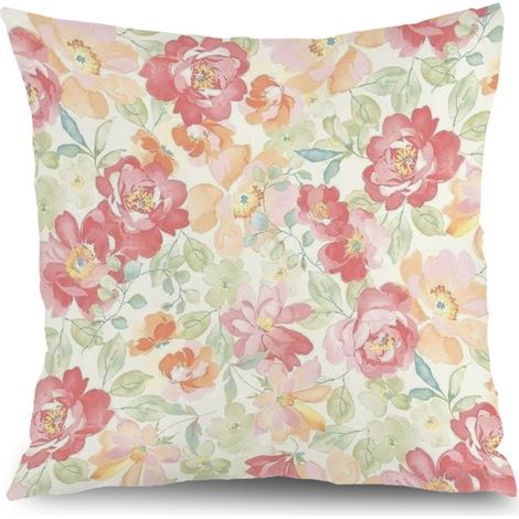 Housse de coussin fleurs coton feuilles vertes, décoration intérieur,45×45cm (1/5)