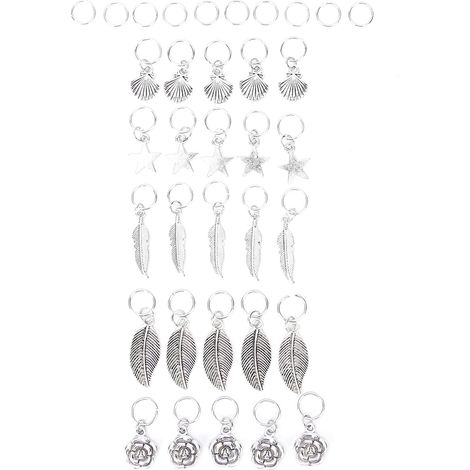 Bague De Cheveux - Motif Étoile Coquille Feuille - Métal Résistant - Pour Tresses Chignons Mariage Fête - Lot De 12 Pièces (1/5)
