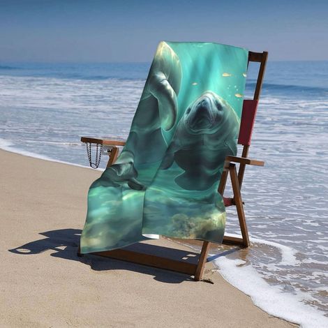 Manatee Serviette de plage en microfibre sans sable ultra douce à séchage rapide Serviette de piscine absorbante Serviette légère Cadeau pour la salle de bain extérieure Décoration de natation (1/5)