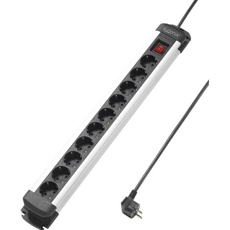 Sygonix SY-4538266 Steckdosenleiste mit Schalter 10fach Schwarz, Silber Schutzkontakt 1 St. (1/5)