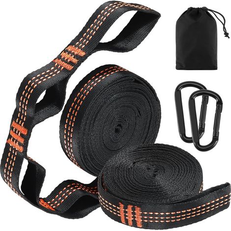2 Fixations pour hamac, Sangles de Suspension pour hamac avec 2 mousquetons Noirs, pour Fauteuil Suspendu, Camping, randonnée, balançoire