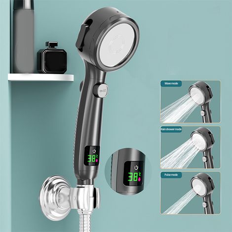 Douche Turbo - Tête De Douche À Pression Renforcée Avec Affichage Numérique De Température - 4 Modes De Pulvérisation - Filtre Intégré - Interface Universelle 4 Points - 1 Pièce (1/5)