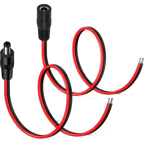 2pièces 14AWG 5.5 X 2.5mm DC Alimentation Pigtail Cables,12V 10A DC d'alimentation Connecteur pour Surveiller CCTV Caméra Câble LED Strip Connecteur (0.5m) (1/5)