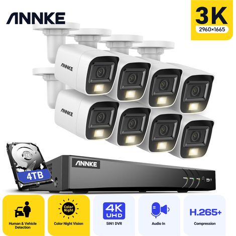 ANNKE Kit Caméra de Surveillance Filaire,4K DVR et 5MP 8 Caméras Vision Nocturne Couleur Microphone Intégré Accès Distance,4TB (1/5)
