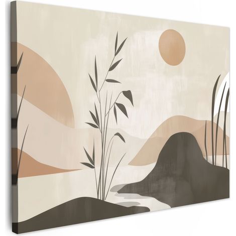 TABLEAU SUR TOILE Japandi - Paysage - Beige Décoration Murale 40x30 cm