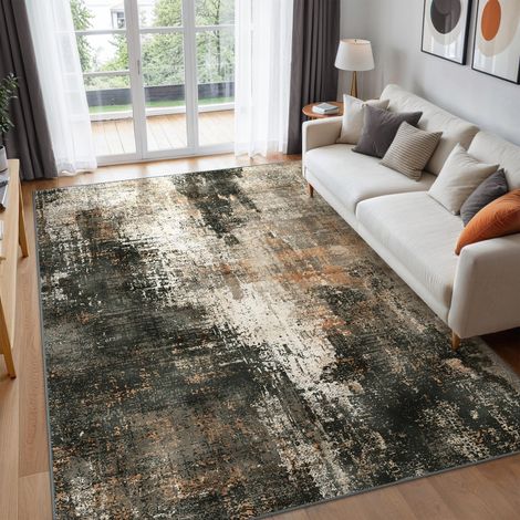Tapis Salon Résumé 160x230cm Lavable en Machine Rug Grand AntidéRapant Poil Ras, pour Chambre Salle a Manger Descente de Lit Bureau, Cuisine, Rotbraun (1/5)