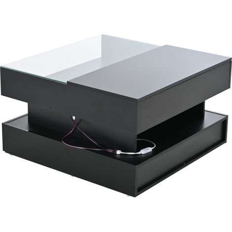 Mesa de centro elevable 80 x 80 x 45 cm negra con almacenamiento oculto 2 cajones y LED (1/5)
