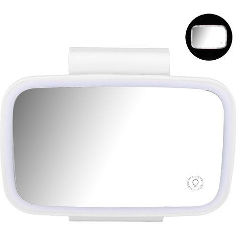 Pare-soleil voiture miroir de courtoisie LED intégrées écran tactile brancher et jouer pince clip rétractable blanc éclairage maquillage accessoire auto (1/5)