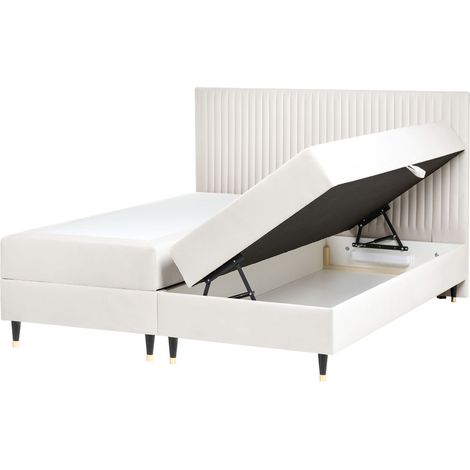 Letto matrimoniale in velluto bianco sporco con contenitore 180 x 200 cm Dame