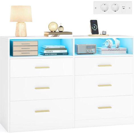 Commode de rangement moderne avec 6 tiroirs 40 x 119 x 81,2 cm en panneau d'aggloméré blanc nuage (1/2)