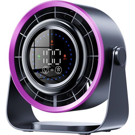 Ventilatore da tavolo Turbo con display a LED - Ventilatore personale con 100 velocità - Silenzioso USB - Piccolo ventilatore da parete per casa, ufficio, campeggio - Nero e viola (1/5)