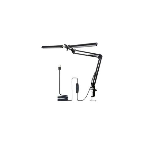 LED-Schreibtischlampe, Doppelkopf-Schreibtischlampe, 5 Farbmodi, 5 Helligkeitsstufen, flexibler Schwanenhals und platzsparende Klemmleuchte, Tischlampe, Schwarz - Crezuo (1/4)